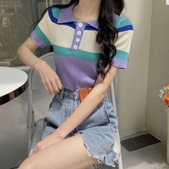 [A149] Áo len thun Montoghi dệt kim HÀNG KHUY CỔ phối màu KEM kiểu đơn giản thanh lịch - L2M (Sale)