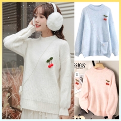 [A087] SET 2 MÓN áo len nữ Montoghi dệt kim THU ĐÔNG có khuy CHERRY kèm TÚI ĐEO CHÉO xinh xắn - L2M (Sale)