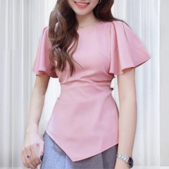 [HĐT] Áo sơ mi kiểu nữ peplum cổ tròn VẠT NHỌN TAY BÈO có chun eo giấu bụng hiệu quả - L2M (Sale)