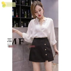 [Q003-5] Quần giả váy nữ XẺ TÀ 3 NÚT phối lưng thun co giãn chất tuyết mưa cực sang chảnh - L2M