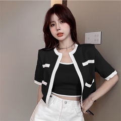 [A011] SET (2 MÓN) ÁO KHOÁC KÈM ÁO 2 DÂY Cardigan dệt kim Quảng Châu cộc tay cực xinh HOT - L2M  (Hot)