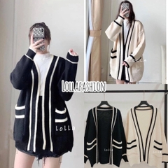 [A056] Áo khoác len nữ THU ĐÔNG Cardigan có túi DÁNG DÀI form rộng phối viền 2 MÀU cực xịn xò - L2M  (Hot)