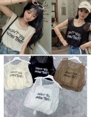 [A325] SET 2 áo LEN LƯỚI dệt kim MAY LIỀN KIỂU BÍ in chữ dáng croptop QC nhúm eo siêu xinh - L2M