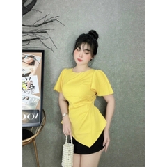 [HĐT] Áo sơ mi kiểu nữ peplum cổ tròn VẠT NHỌN TAY BÈO có chun eo giấu bụng hiệu quả - L2M (Sale)
