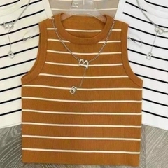 [A008] Áo len thun dệt kim Montoghi Quảng Châu ba lỗ KẺ SỌC dáng vừa TẶNG KÈM VÒNG CỔ CHỮ B - L2M