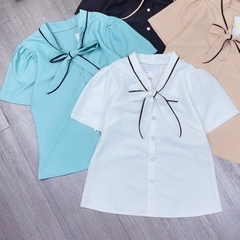 [HĐT] Áo sơ mi kiểu nữ peplum cổ tròn VẠT NHỌN TAY BÈO có chun eo giấu bụng hiệu quả - L2M (Sale)