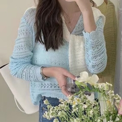 [A207] Áo khoác len LƯỚI HOA CHẤM tay dài dệt kim mỏng nhẹ mặc 2 kiểu Quảng Châu dễ phối đồ - L2M  (Hot)