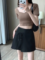 [Q003-2] Quần giả váy nữ XẾP LY ĐÍNH NƠ phối lưng thun co giãn chất tuyết mưa xinh xắn - L2M