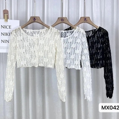 [A420] Áo khoác nữ mỏng nhẹ REN HÌNH HOA CROPTOP phối NÚT mềm mại ôm dáng xinh xắn - L2M (New)