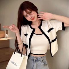 [A011] SET (2 MÓN) ÁO KHOÁC KÈM ÁO 2 DÂY Cardigan dệt kim Quảng Châu cộc tay cực xinh HOT - L2M  (Hot)