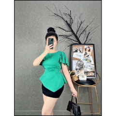 [HĐT] Áo sơ mi kiểu nữ peplum cổ tròn VẠT NHỌN TAY BÈO có chun eo giấu bụng hiệu quả - L2M (Sale)