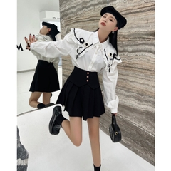 [Q003-9] Quần giả váy nữ 3 NÚT GIỮA phối XẾP LY có lưng thun co giãn chất tuyết mưa xinh xắn - L2M