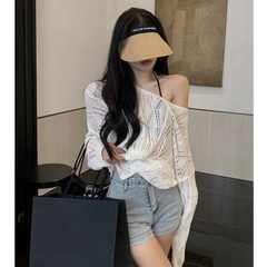 [A204] Áo LƯỚI len Montoghi dệt kim ĐAN DÂY V MẶC 2 KIỂU phom rộng Quảng Châu tay dài cá tính - L2M