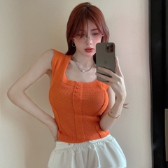 [A102] Áo len thun Montoghi dệt kim VAI HẾN CỔ VUÔNG dáng ôm phối nút Quảng Châu cực hot - L2M