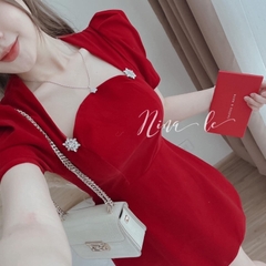 [A089] Đầm NHUNG 2 màu đính HOA TUYẾT dáng chữ A siêu xinh - L2M (Sale)