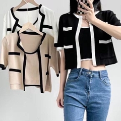 [A011] SET (2 MÓN) ÁO KHOÁC KÈM ÁO 2 DÂY Cardigan dệt kim Quảng Châu cộc tay cực xinh HOT - L2M  (Hot)