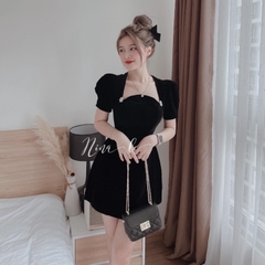 [A089] Đầm NHUNG 2 màu đính HOA TUYẾT dáng chữ A siêu xinh - L2M (Sale)