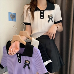 [A108] Áo len thun Montoghi dệt kim cổ polo TAG CÀI NƠ dáng BabyTee hàng Quảng Châu xinh xắn - L2M