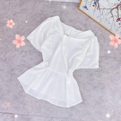 [A012] Áo sơ mi kiểu nữ peplum kate lụa CỔ XOẮN NGỰC và chun lưng giấu bụng hiệu quả - L2M (Sale)