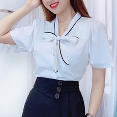[HĐT] Áo sơ mi kiểu nữ peplum cổ tròn VẠT NHỌN TAY BÈO có chun eo giấu bụng hiệu quả - L2M (Sale)