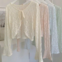 [A323] Áo khoác len mỏng Cardigan CỘT NƠ TAY LOE dệt kim Quảng Châu dài chống nắng xinh xắn - L2M (Sale)