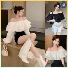 [A495] Áo kiểu nữ TRỄ VAI VOAN BỒNG dáng TIỂU THƯ sang trọng điệu đà - L2M (New)