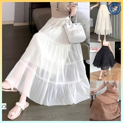 [Q107] Chân váy MAXI TƠ VOAN 2 LỚP 5 TẦNG mềm mại lưng chun có lót trong dễ phối đồ - L2M (New)