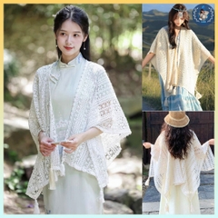 [A422] Áo LƯỚI len dệt kim CHOÀNG PHỐI TUA phom rộng mặc ngoài đi biển vintage dịu dàng - L2M