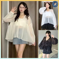 [A428] SET (2 MÓN) áo kiểu nữ BABYDOLL voan tơ MỎNG NHẸ tặng kèm lót trong xinh xắn - L2M (New)