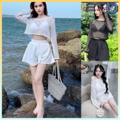 [A479] SET (3 MÓN) áo len LƯỚI KÈM LÓT PHỐI QUẦN SHORT LƯỚI thời trang đi biển xinh xắn - L2M (New)