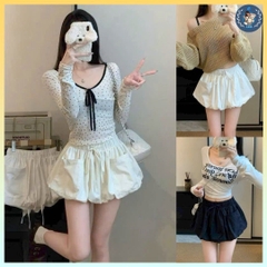 [Q105] Chân váy XÒE BÍ NGÔ phối TÚI HỘP có lót trong dáng ngắn xinh xắn - L2M (New)