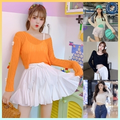 [A181] Áo len thun Montoghi dệt kim MỎNG CROPTOP GẮN NHÃN dễ phối đồ thời trang sang trọng - L2M