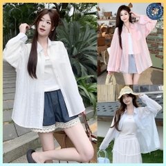 [A439] Set (2 MÓN) Áo sơ mi kiểu nữ MỎNG HÌNH REN HOA tay dài phối lót IN NƠ hot trend - L2M (New)