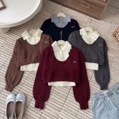 [A380] Set (2 MÓN) áo len dệt kim CROPTOP KÈM TAG và ÁO 3 LỖ có cổ tay dài phối rách siêu hot - L2M  (Hot)