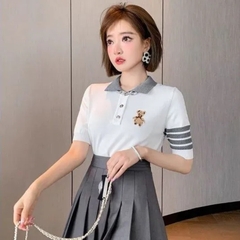 [A166] Áo len thun Montoghi dệt kim SỌC TAY THÊU HÌNH GẤU trước sau Quảng Châu siêu dễ thương - L2M (Sale)