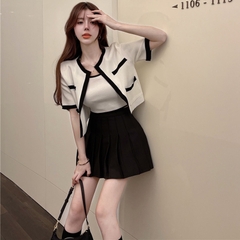 [A011] SET (2 MÓN) ÁO KHOÁC KÈM ÁO 2 DÂY Cardigan dệt kim Quảng Châu cộc tay cực xinh HOT - L2M  (Hot)