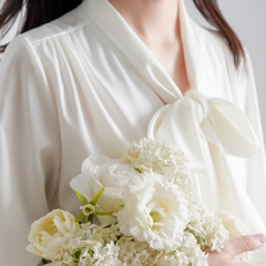 [A025] Áo sơ mi kiểu nữ kate lụa tay lửng CỘT NƠ CỔ siêu xinh và thanh lịch - L2M (Sale)