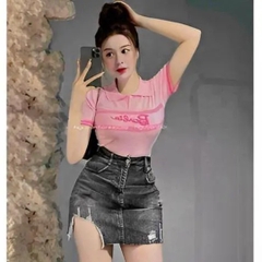 [A006] Áo len thun nữ Montoghi dệt kim Quảng Châu CỔ POLO in chữ Barbie xinh và thanh lịch - L2M (Sale)