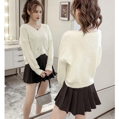 [A228] Áo len thun nữ Montoghi dệt kim THẮT THỪNG phối RÁCH kiểu ĐUÔI TÔM tay dài sang trọng - L2M  (Hot)