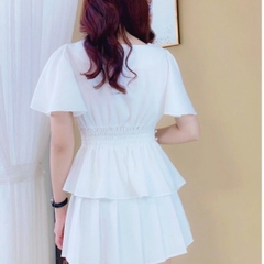 [HĐT] Áo sơ mi kiểu nữ peplum cổ tròn VẠT NHỌN TAY BÈO có chun eo giấu bụng hiệu quả - L2M (Sale)