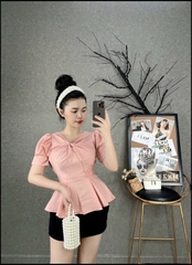 [A012] Áo sơ mi kiểu nữ peplum kate lụa CỔ XOẮN NGỰC và chun lưng giấu bụng hiệu quả - L2M (Sale)