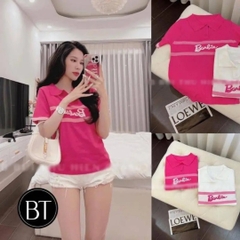[A006] Áo len thun nữ Montoghi dệt kim Quảng Châu CỔ POLO in chữ Barbie xinh và thanh lịch - L2M (Sale)