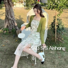 [A201] Áo khoác len LƯỚI Montoghi CÀI NÚT TIM dệt kim tay dài dáng lửng Quảng Châu xinh xắn - L2M