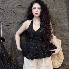 [A430] Áo kiểu nữ CỔ YẾM CHẤM BI có mút vạt xòe phối lưng chun tôn dáng xinh xắn hot trend - L2M (New)