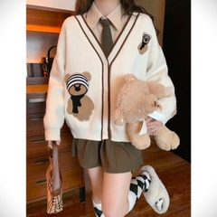 [A079] Áo khoác len nữ THU ĐÔNG Cardigan THÊU GẤU ĐEO KHĂN vải dày dặn Quảng Châu cực xịn xò - L2M