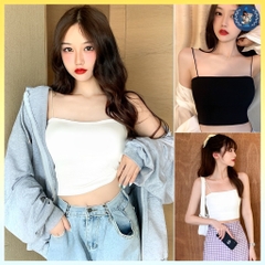 [B002] Áo Bra 2 dây SỢI BÚN có đệm ngực dáng croptop co giãn 4 chiều dễ phối đồ - L2M
