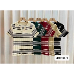 [A117] Áo len thun nữ Montoghi dệt kim KẺ NGANG 2 MÀU cổ đức thanh lịch và năng động - L2M