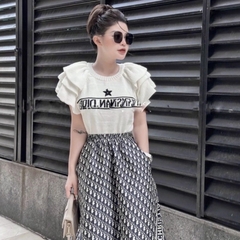 [A165] Áo len Montoghi dệt kim IN SAO dạng TAY BÈO cổ tròn Quảng Châu xinh xắn thanh lịch - L2M (Sale)