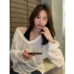 [A195] SET (2 MÓN) áo len dệt kim Montoghi kiểu YẾM MIX áo LƯỚI DÀI CỔ V thời trang sành điệu - L2M  (Hot)