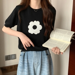 [A234] Áo len nữ Montoghi dệt kim HOA ĐƠN GIẢN màu trơn tay ngắn dễ thương hàng Quảng Châu - L2M  (Hot)